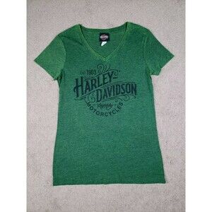 Harley Davidson Women's T-Shirt Pocono Mountains PA V-Neck Bright Green Size M